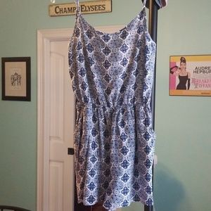 Blue and white printed romper